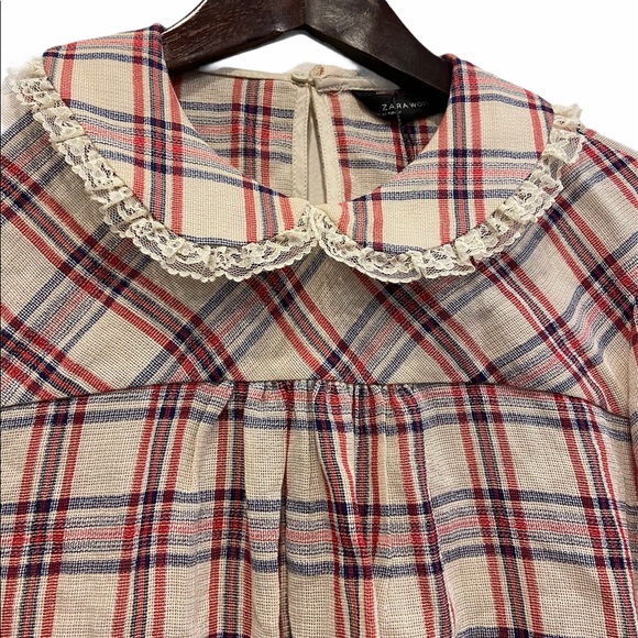 2/$25 ZARA Peter Pan Collar Checked Shirt Size XS NWOT - Picture 3 of 10